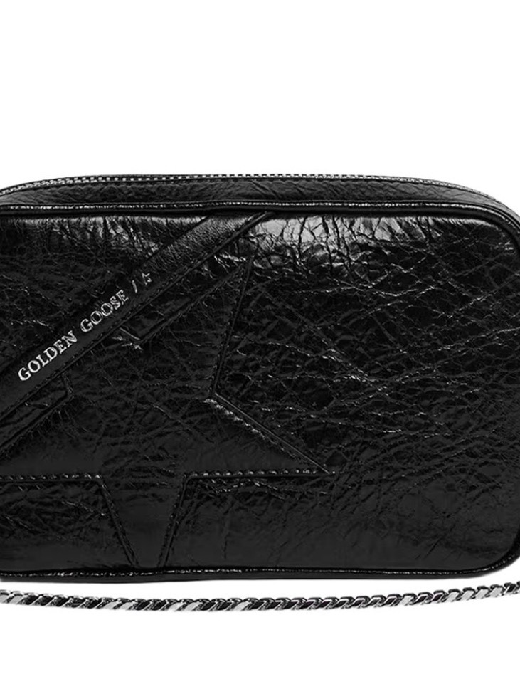 Golden Goose Black Crinkled Leather Star Camera Bag